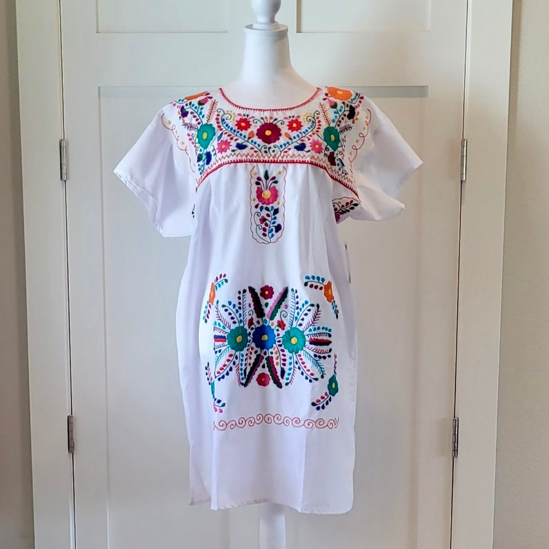 RUIZ DRESS - MEXICAN EMBROIDERED DRESS - WHITE