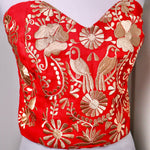 Load image into Gallery viewer, PUEBLA BUSTIER - RED WITH GOLD EMBROIDERY
