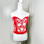 Load image into Gallery viewer, PUEBLA BUSTIER - RED WITH WHITE FLOWERS EMBROIDERY
