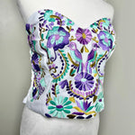 Load image into Gallery viewer, PUEBLA BUSTIER - WHITE W/PURPLE &amp; MINT
