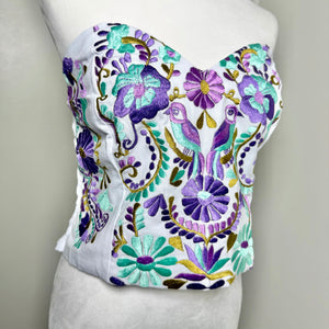 PUEBLA BUSTIER - WHITE W/PURPLE & MINT