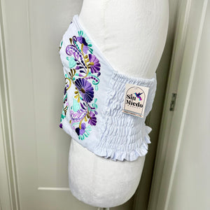 PUEBLA BUSTIER - WHITE W/PURPLE & MINT