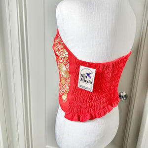 PUEBLA BUSTIER - RED WITH GOLD EMBROIDERY