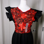 Load image into Gallery viewer, PALOMA DRESS - BLACK WITH RED EMBROIDERY
