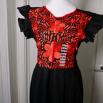 Load image into Gallery viewer, PALOMA DRESS - BLACK WITH RED EMBROIDERY
