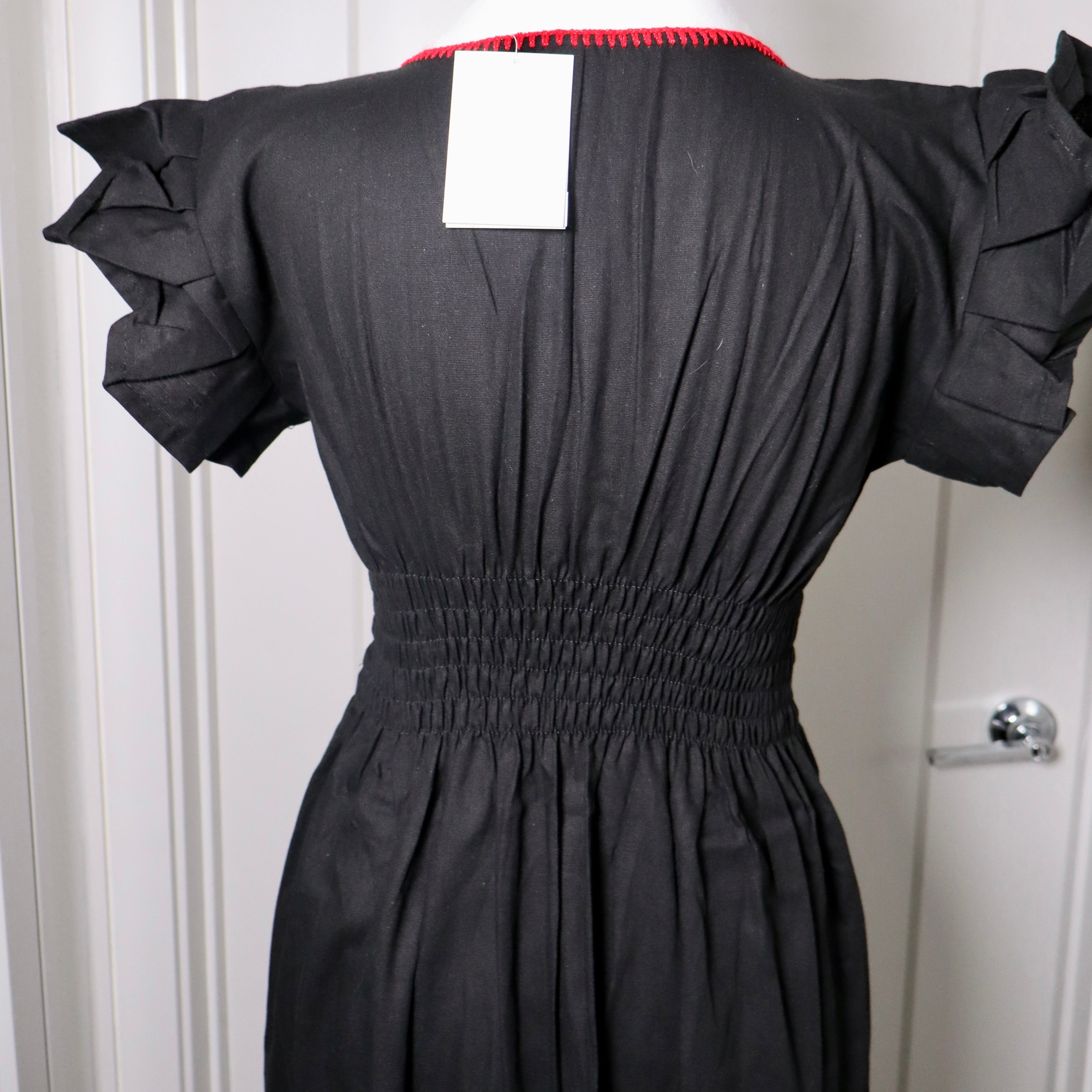 PALOMA DRESS - BLACK WITH RED EMBROIDERY