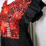 Load image into Gallery viewer, PALOMA DRESS - BLACK WITH RED EMBROIDERY
