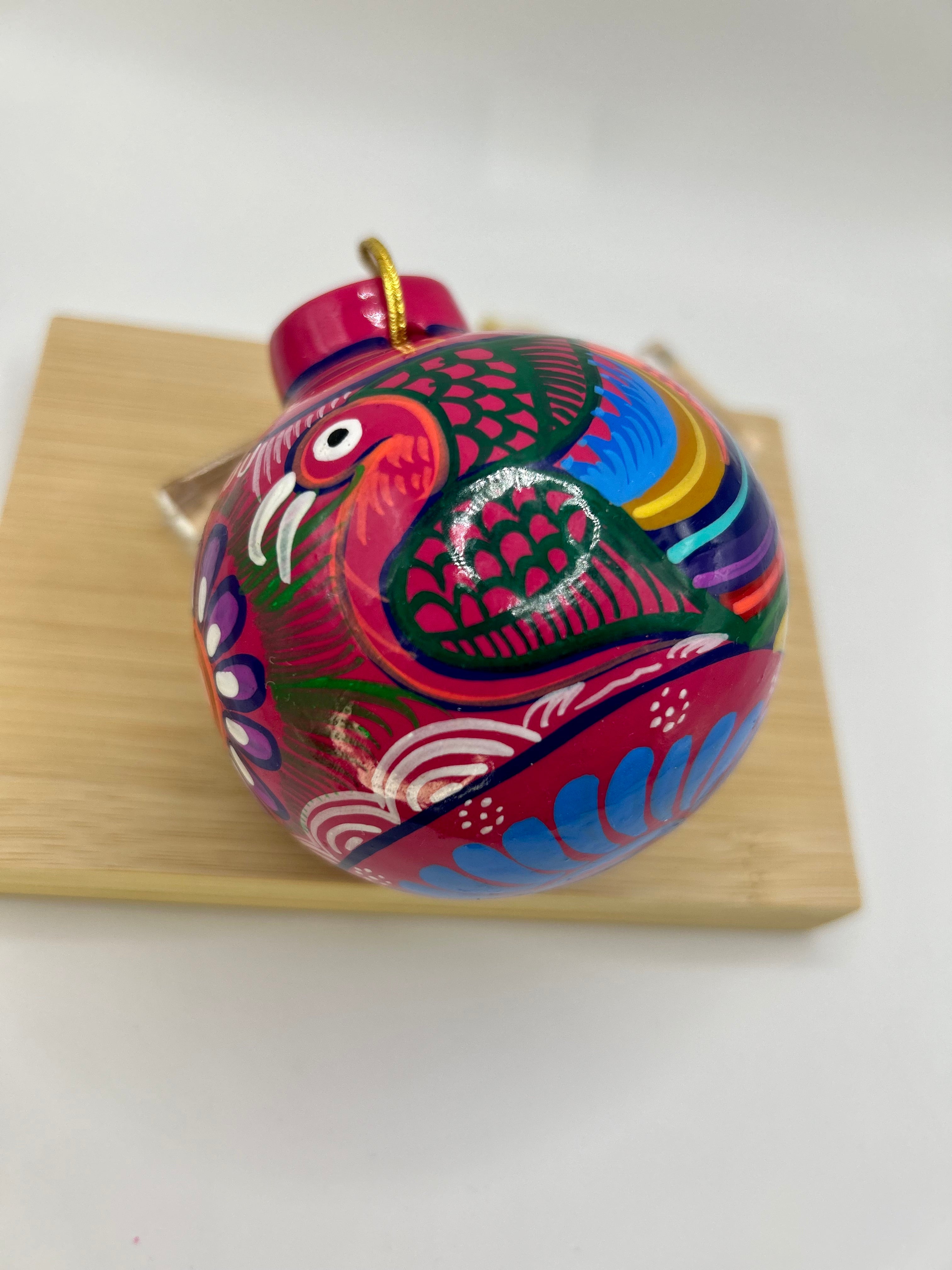 MEXICAN ORNATE HAND PAINTED CLAY ORNAMENT