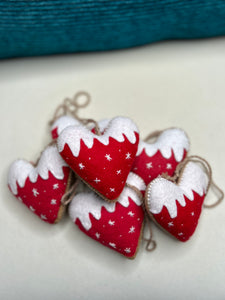 SNOW COVERED HEARTS ORNAMENT