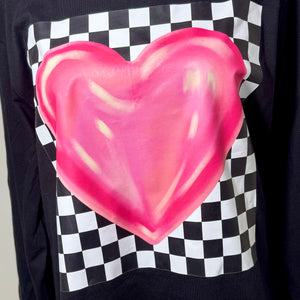 BLACK CHECKERED HEART LONG SLEEVE