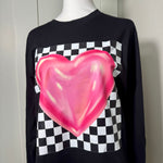 Load image into Gallery viewer, BLACK CHECKERED HEART LONG SLEEVE
