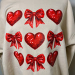 Load image into Gallery viewer, BOWS AND HEARTS GLITTER SWEATER
