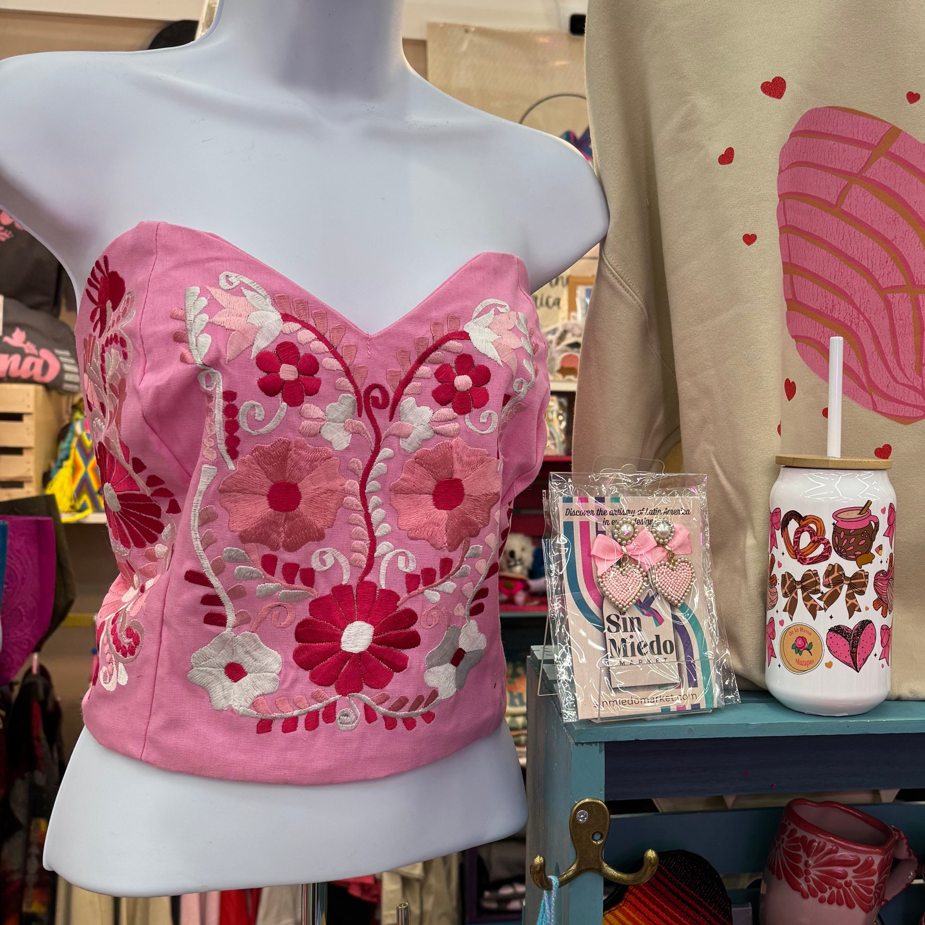 PUEBLA BUSTIER - PINK WITH PINK EMBROIDERY