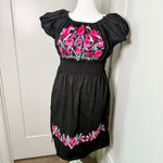 Load image into Gallery viewer, FIESTA DRESS - BLACK W/ CHERRY &amp; MINT EMBROIDERY
