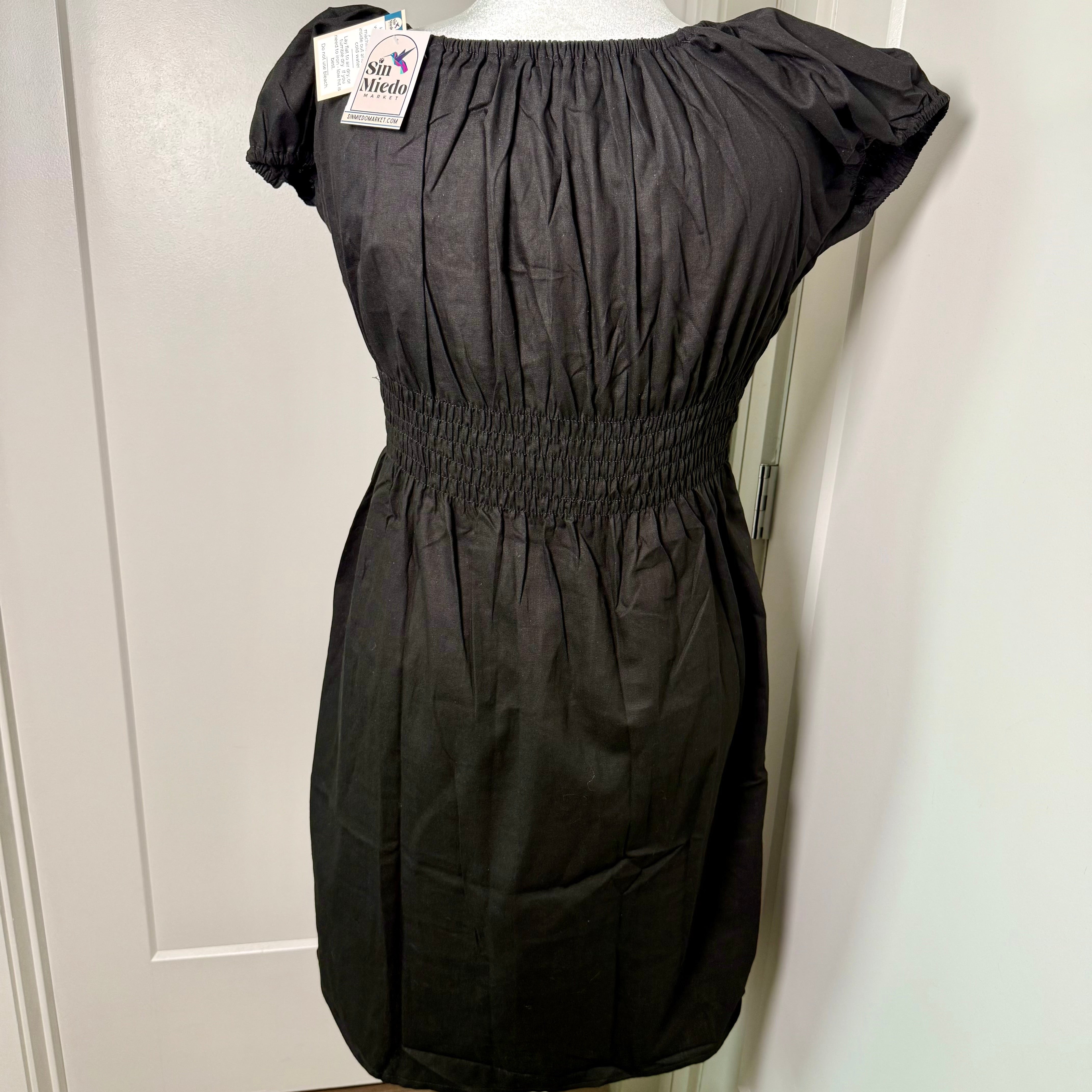 FIESTA DRESS - BLACK W/ CHERRY & MINT EMBROIDERY