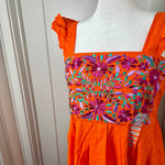 Load image into Gallery viewer, DAISY DRESS - ORANGE W/MAGENTA &amp; GREEN EMBROIDERY
