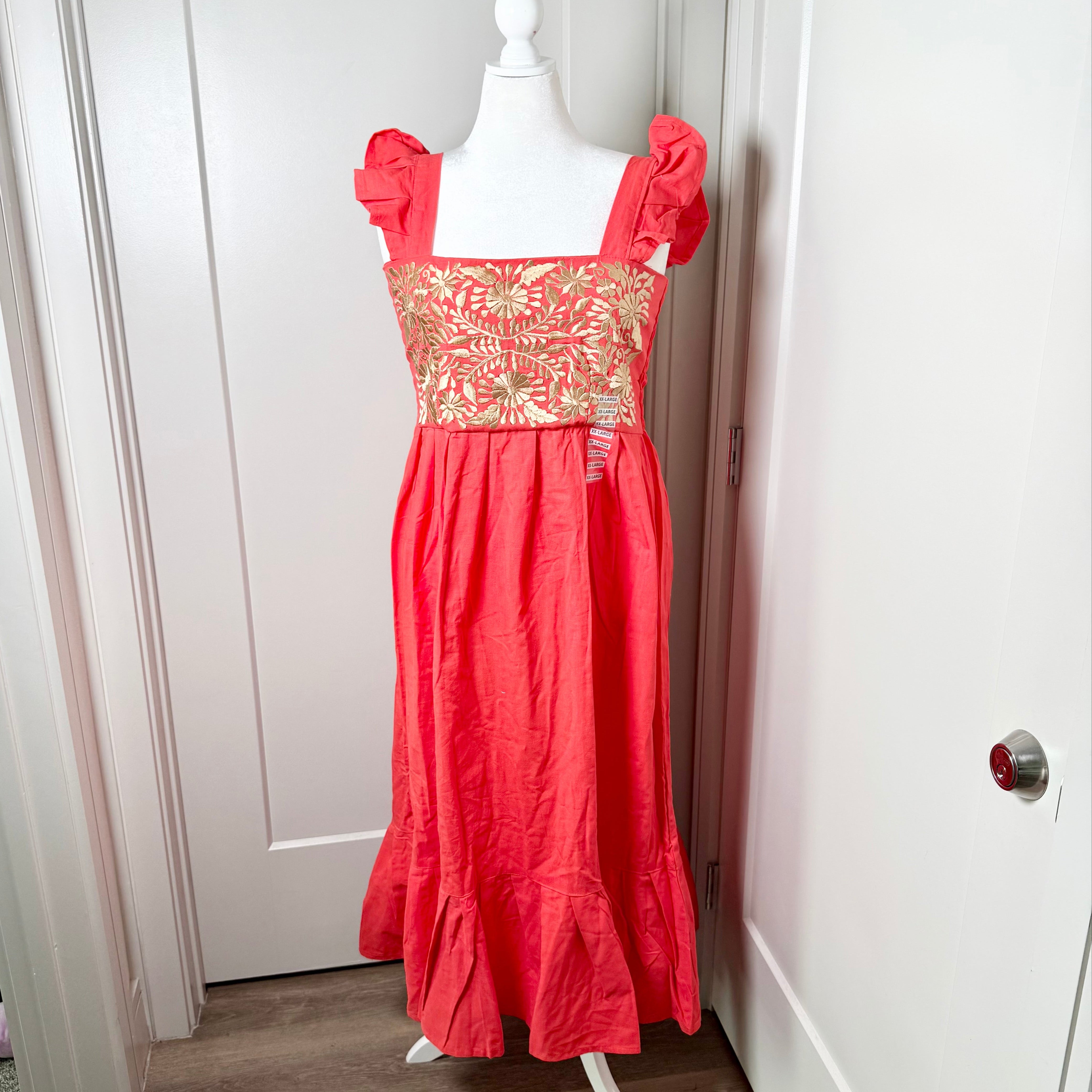 DAISY DRESS - MELON W/ GOLD EMBROIDERY