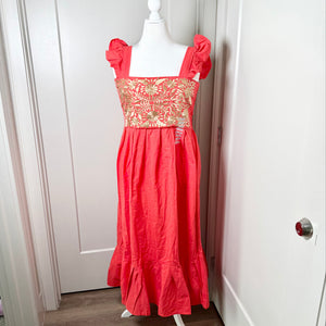 DAISY DRESS - MELON W/ GOLD EMBROIDERY