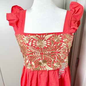 DAISY DRESS - MELON W/ GOLD EMBROIDERY