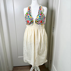 TEJAS DRESS - NATURAL W/MULTI COLOR EMBROIDERY