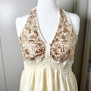 TEJAS DRESS - NATURAL W/GOLD EMBROIDERY