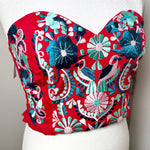 Load image into Gallery viewer, PUEBLA BUSTIER - RED W/ GREEN EMBROIDERY
