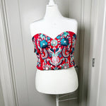 Load image into Gallery viewer, PUEBLA BUSTIER - RED W/ GREEN EMBROIDERY
