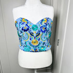 Load image into Gallery viewer, PUEBLA BUSTIER - SKY BLUE W/ TEAL &amp; BLUE BIRDS
