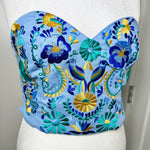 Load image into Gallery viewer, PUEBLA BUSTIER - SKY BLUE W/ TEAL &amp; BLUE BIRDS
