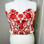 Load image into Gallery viewer, PUEBLA BUSTIER - NATURAL W/RED EMBROIDERY
