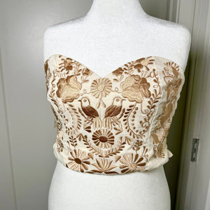 PUEBLA BUSTIER - NATURAL W/ GOLD BIRDS