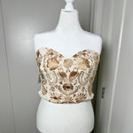 Load image into Gallery viewer, PUEBLA BUSTIER - NATURAL W/ GOLD BIRDS
