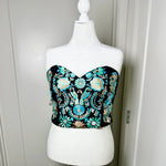 Load image into Gallery viewer, PUEBLA BUSTIER - BLACK W/ SKY BLUE &amp; MINT BIRDS
