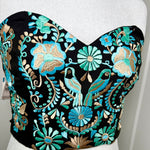 Load image into Gallery viewer, PUEBLA BUSTIER - BLACK W/ SKY BLUE &amp; MINT BIRDS
