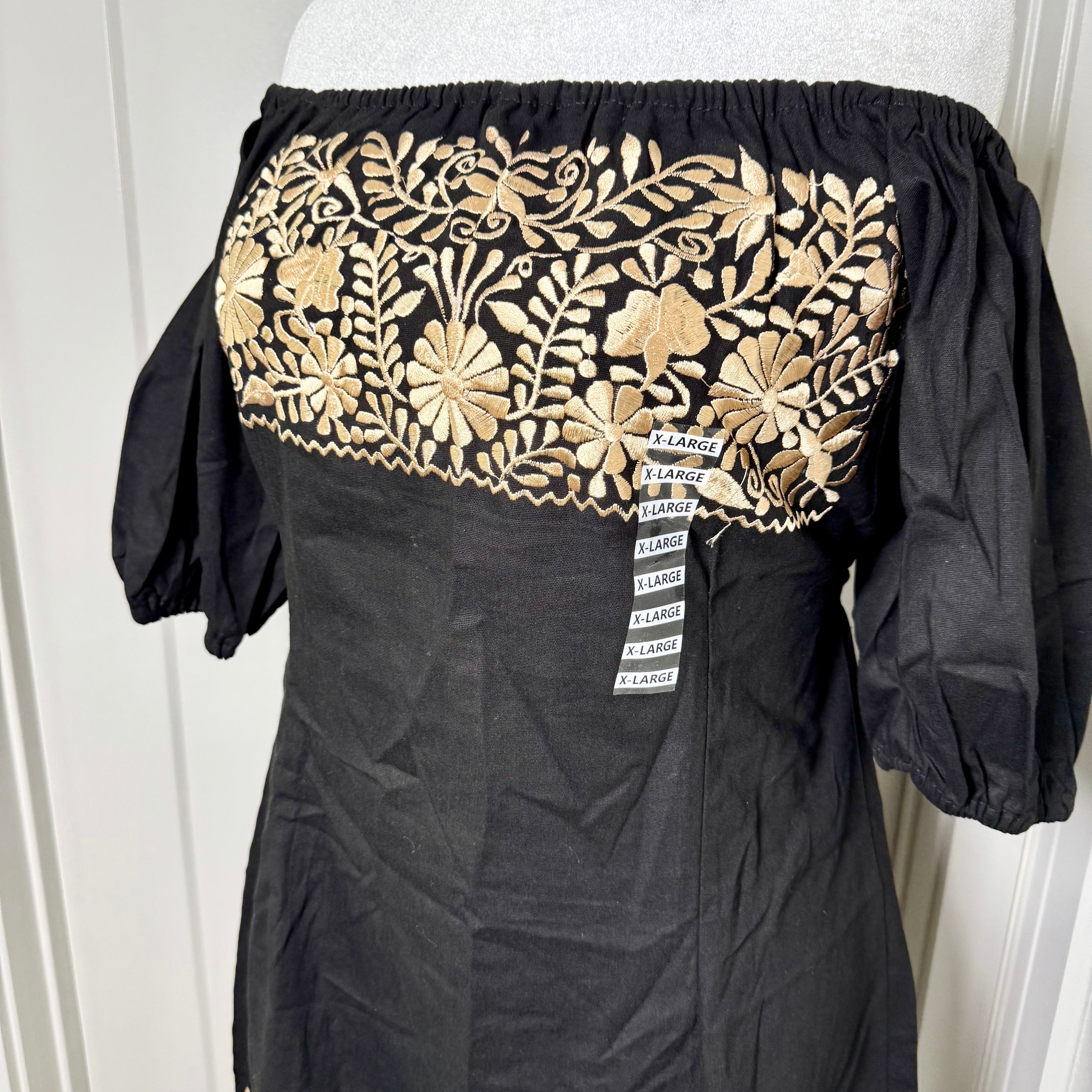 CHICA DRESS - BLACK W/GOLD EMBROIDERY