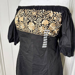 Load image into Gallery viewer, CHICA DRESS - BLACK W/GOLD EMBROIDERY
