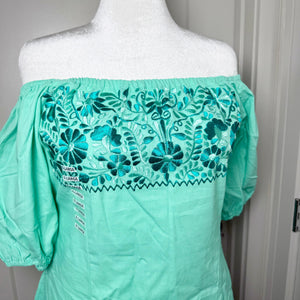 CHICA DRESS - MINT W/TEAL EMBROIDERY