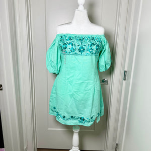 CHICA DRESS - MINT W/TEAL EMBROIDERY