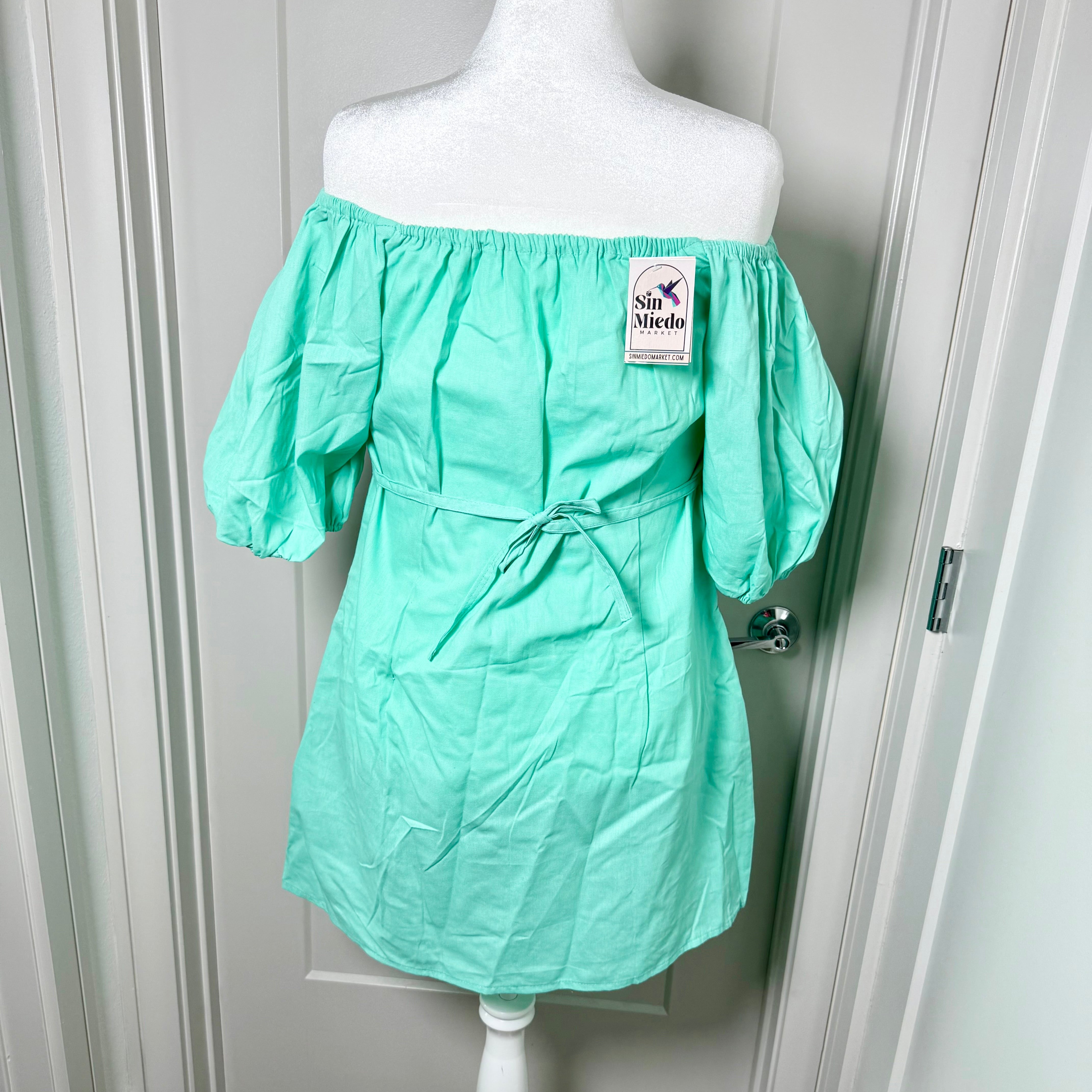 CHICA DRESS - MINT W/TEAL EMBROIDERY