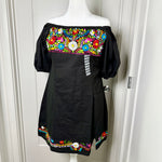 Load image into Gallery viewer, CHICA DRESS - BLACK W/ MULTICOLOR EMBROIDERY
