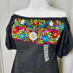 Load image into Gallery viewer, CHICA DRESS - BLACK W/ MULTICOLOR EMBROIDERY
