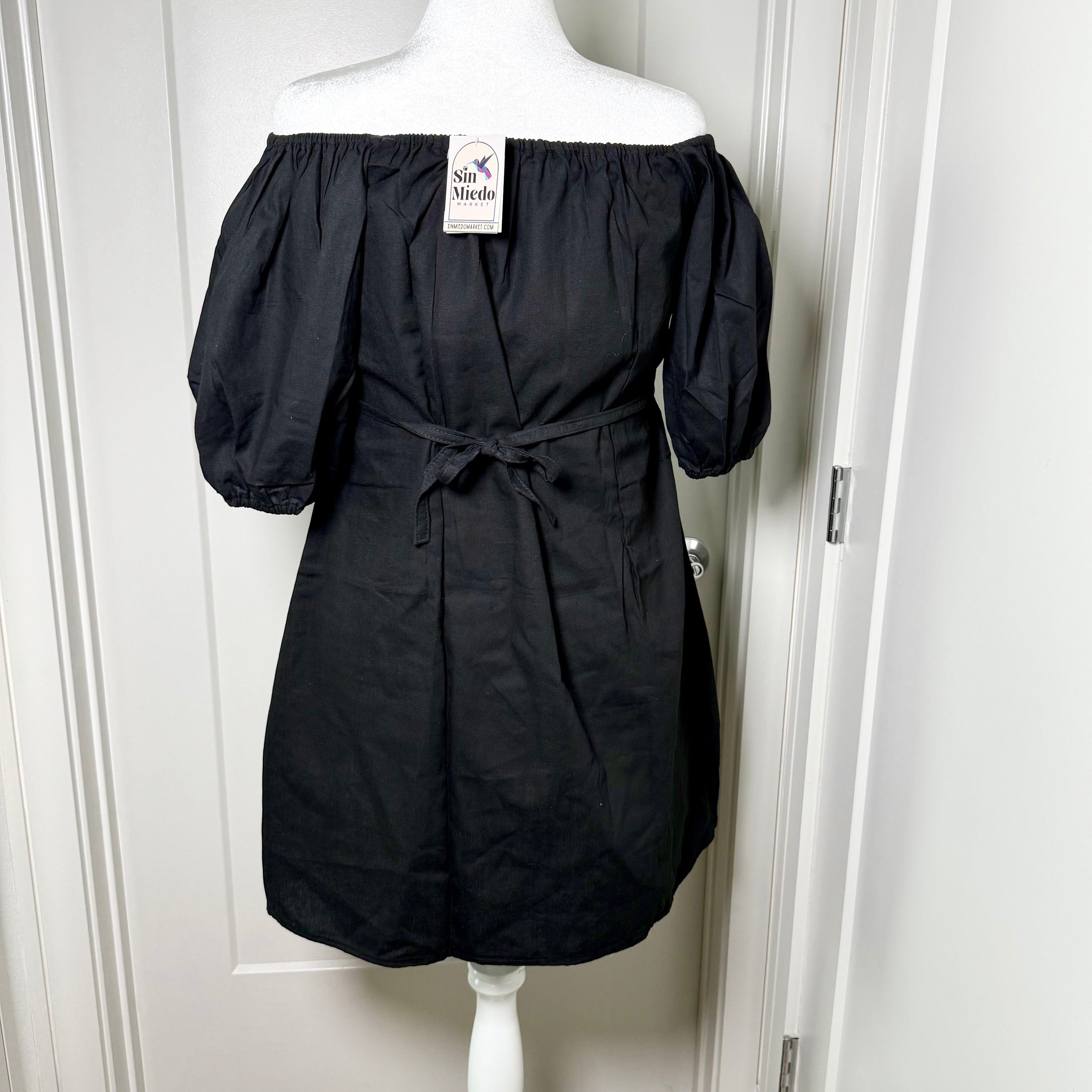 CHICA DRESS - BLACK W/GOLD EMBROIDERY
