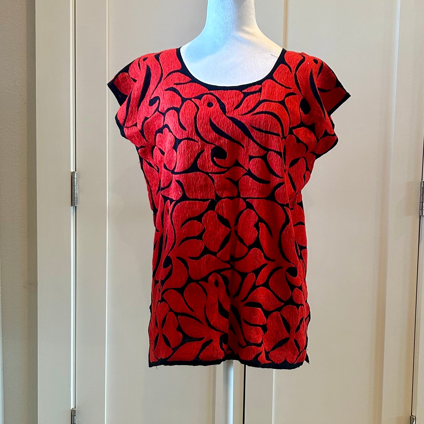 OAXACA BIRDS BLOUSE - RED & BLACK - MEDIUM