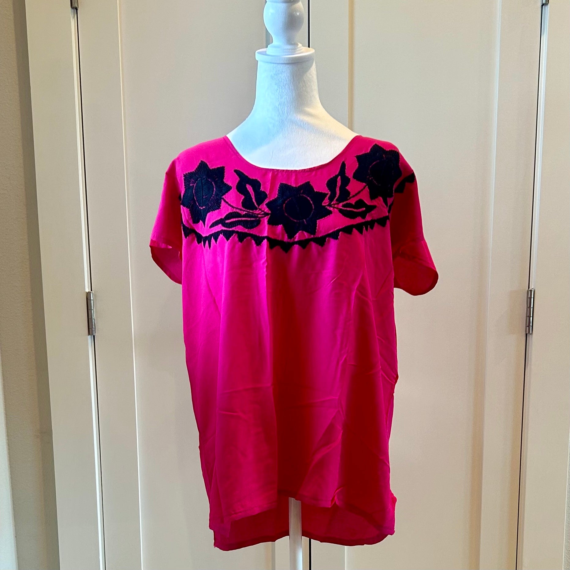 OAXACA BLOUSE - BLACK & PINK - LARGE