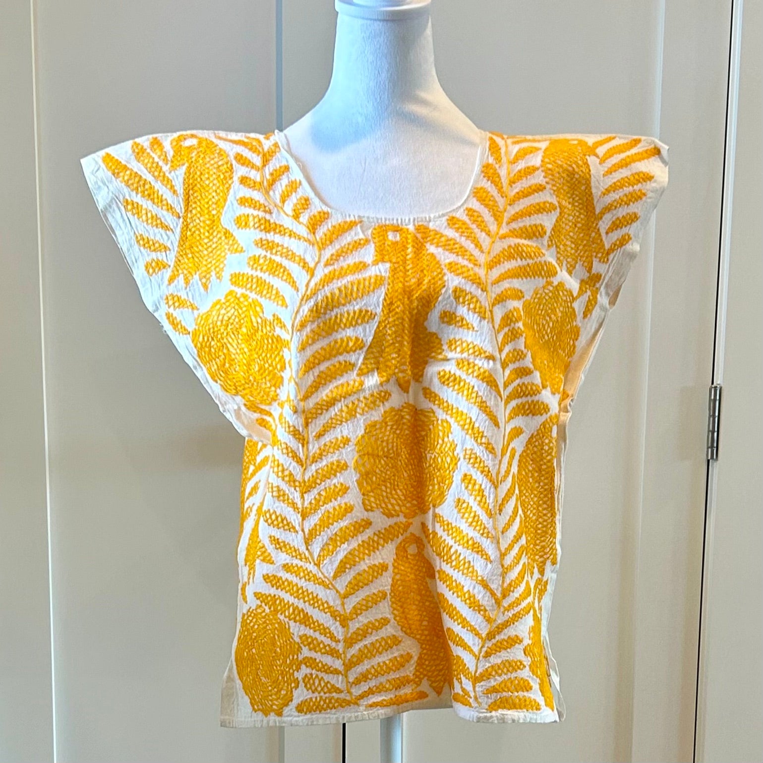 OAXACA STITCHED BIRDS BLOUSE - YELLOW - LARGE