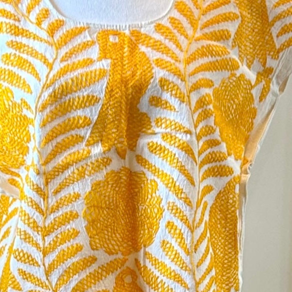 OAXACA STITCHED BIRDS BLOUSE - YELLOW - LARGE