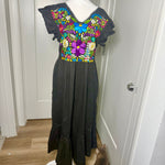 Load image into Gallery viewer, PALOMA DRESS - BLACK WITH MULTICOLOR EMBROIDERY
