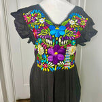Load image into Gallery viewer, PALOMA DRESS - BLACK WITH MULTICOLOR EMBROIDERY
