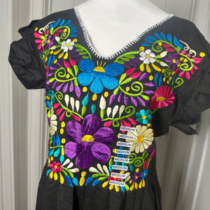 PALOMA DRESS - BLACK WITH MULTICOLOR EMBROIDERY