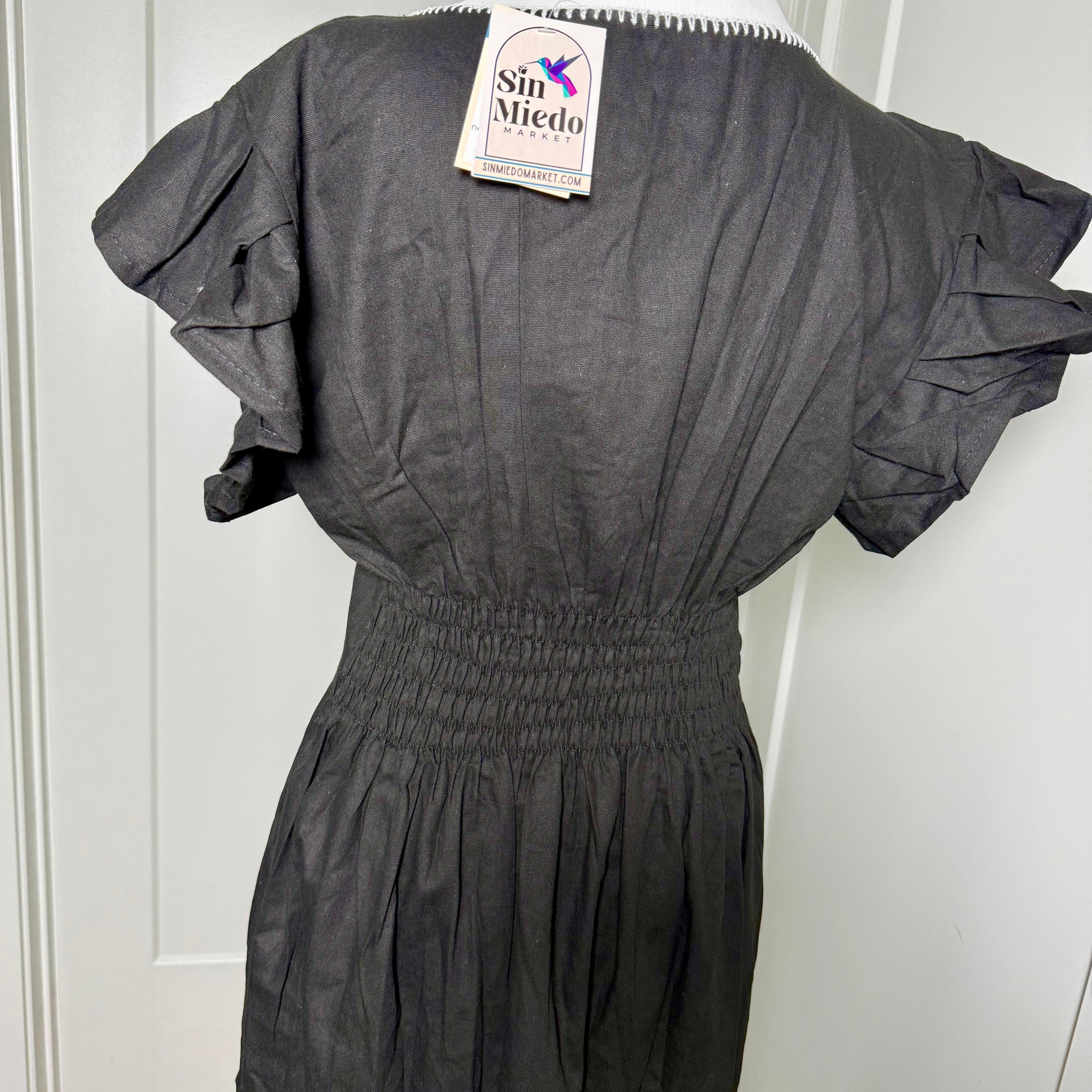 PALOMA DRESS - BLACK WITH MULTICOLOR EMBROIDERY